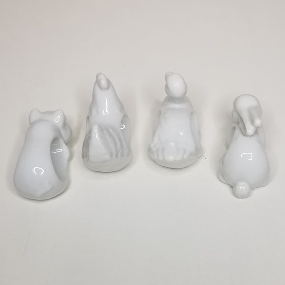 VINTAGE 1984 White Porcelain Animals Country Farmhouse Set 4 Napkin Ring Holders - Picture 4 of 9